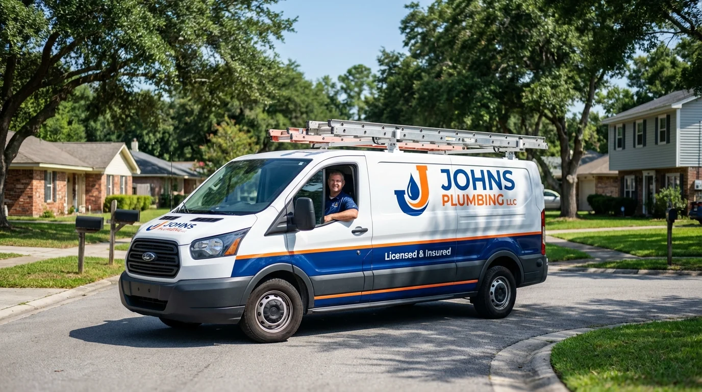 Johns Plumbing LLC service van in Crawfordville, GA