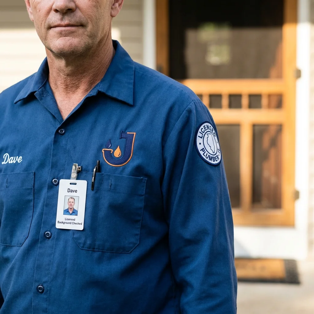 Licensed plumber showing ID badge in Crawfordville, GA