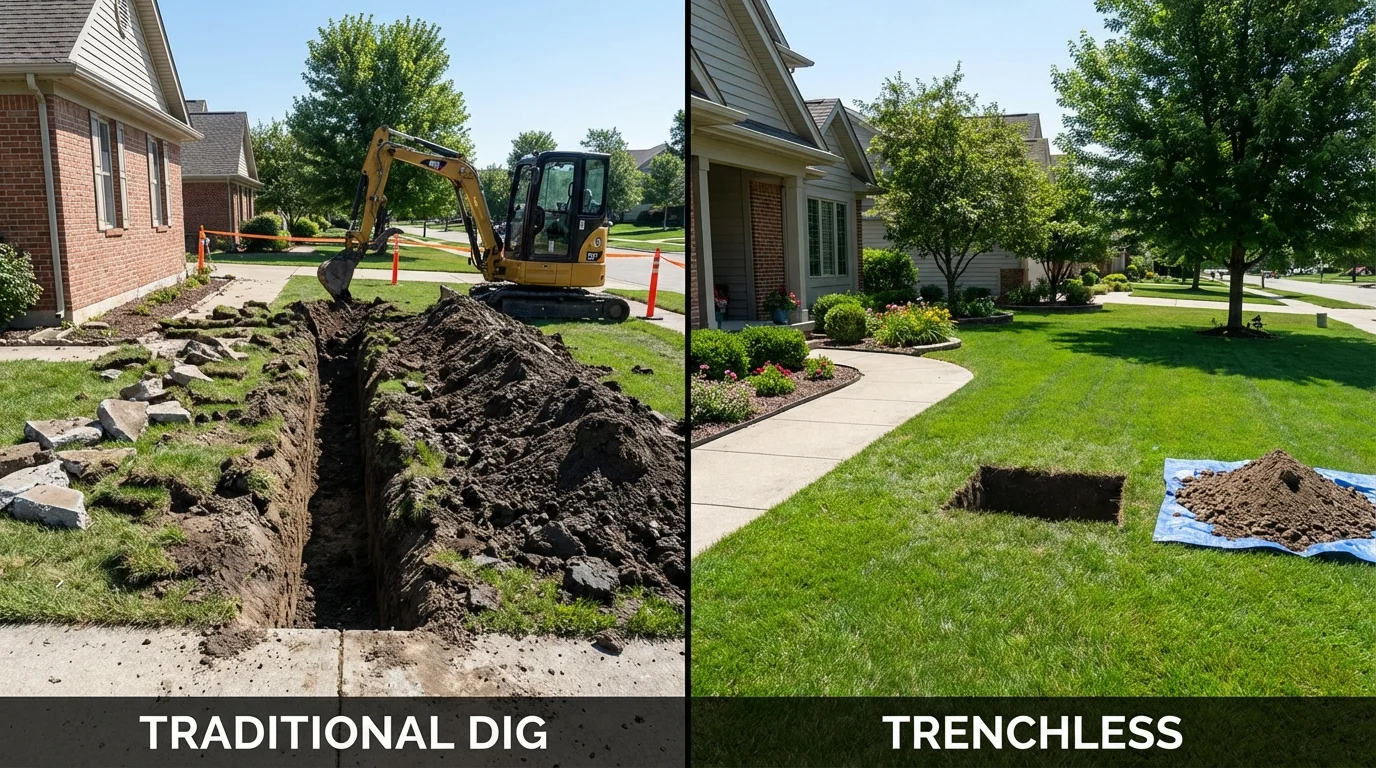 Trenchless sewer repair with minimal yard damage versus traditional excavation in Crawfordville, GA